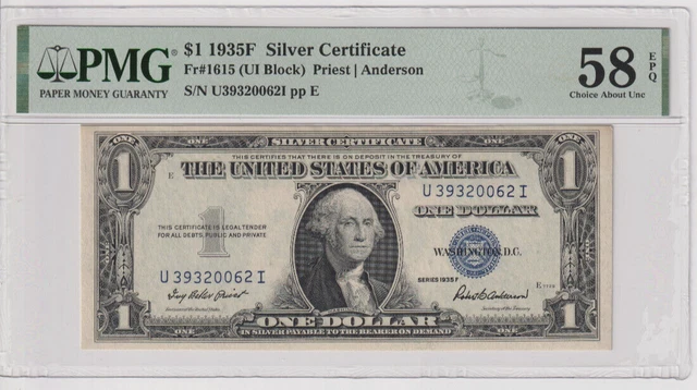 Fr 1615 1935F $1 SC U39320062I PMG 58EPQ Ch AU SERIES 1935-F
