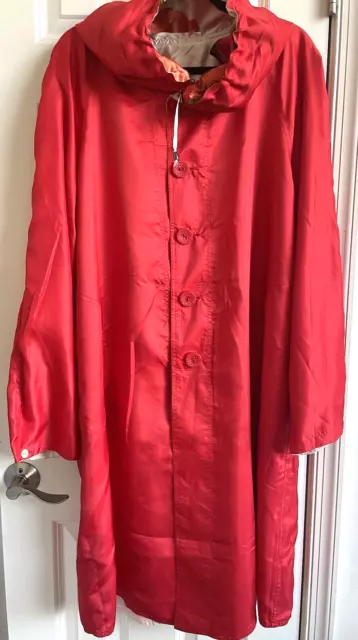 New Lindi Women's Designer Red/Reversible Rain Coat Hooded  Floral Jacket Xl