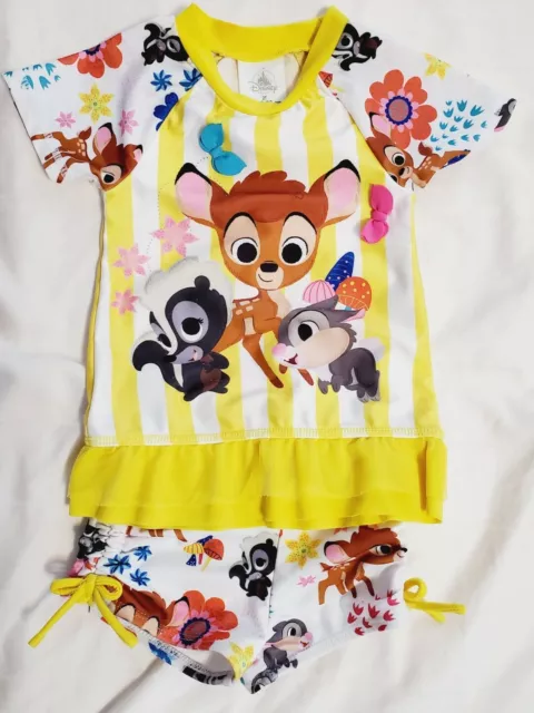 Disney Store Toddler Girl's Bambi Thumper & Flower 2 Piece Swimsuit Rashguard...