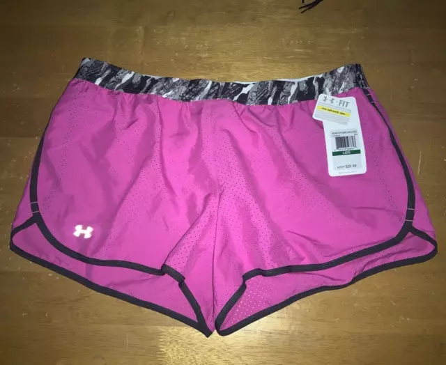 UNDER ARMOUR Heatgear Women's Perfect Pace Lined Running Shorts L Pink NWT