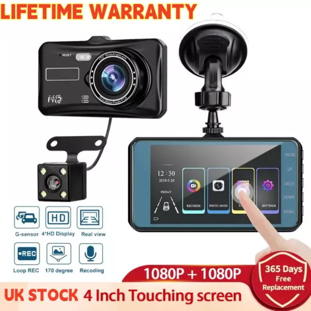 UK 1080P Dash Cam Driving Recorder Dual Lens Car DVR Front and Rear Camera Video