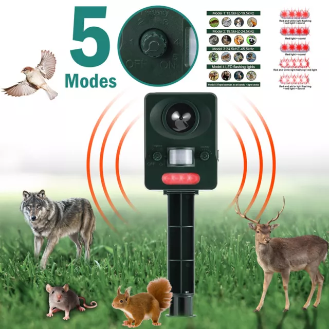 Animal Repeller Ultrasonic Solar Power Outdoor Pest Bird Cat Mice Deer Sensor US