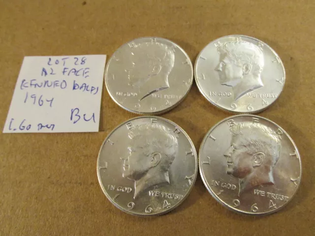 $2 face~Kennedy Half Dollars~1964~All BU~90% Silver~1.60 tr~Free Ship~Lot 28!