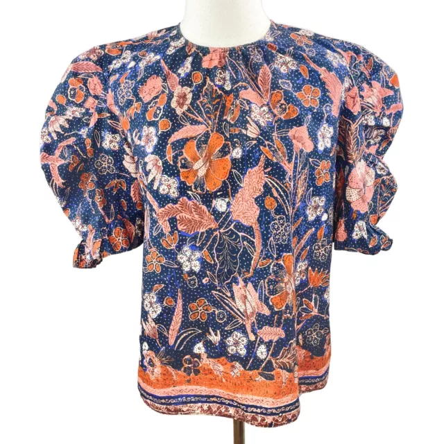 Ulla Johnson Joni Floral Blue / Orange / Pink Puff Sleeve Blouse