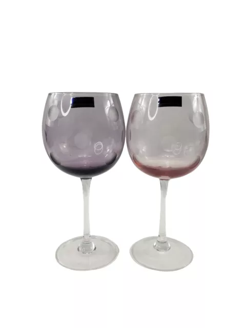 Waterford Crystal POLKA DOT Balloon Wine Glasses Purple & Pink LOT Set 2