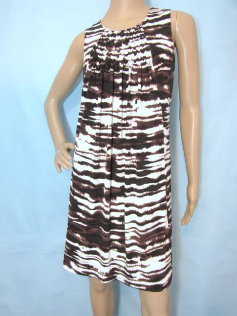 CALVIN KLEIN Size L Brown & White Geometric Sleeveless Jersey Shift Dress