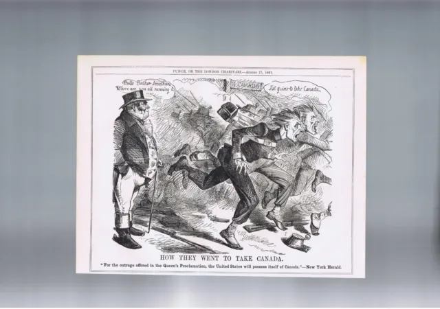 1861 Original US Civil War Cartoon British View Queens Proclamation Canada
