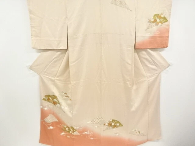 47661# Japanese Kimono / Antique Kimono / Embroidery / Fan Pattern