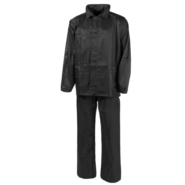 MFH 2-Piece Rain Suit Hunting Military Outdoor Jacket Trousers Trekking Black
