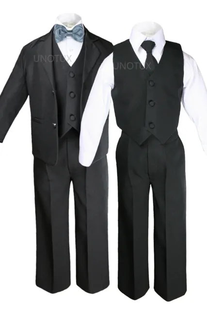 6pc Baby Toddler Formal Wedding Black Tuxedos Boys Suits Choose a extra Bow Tie