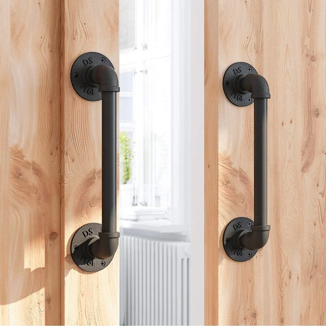 11 Inch Pipe Barn Door Pull Handle, Industrial Rustic Black Stair Handrail, Grab