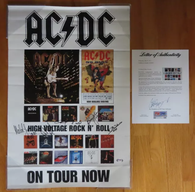 2001 AC / DC signed Poster PSA AL43431 ANGUS YOUNG MALCOLM BRIAN PHIL RUDD CLIFF