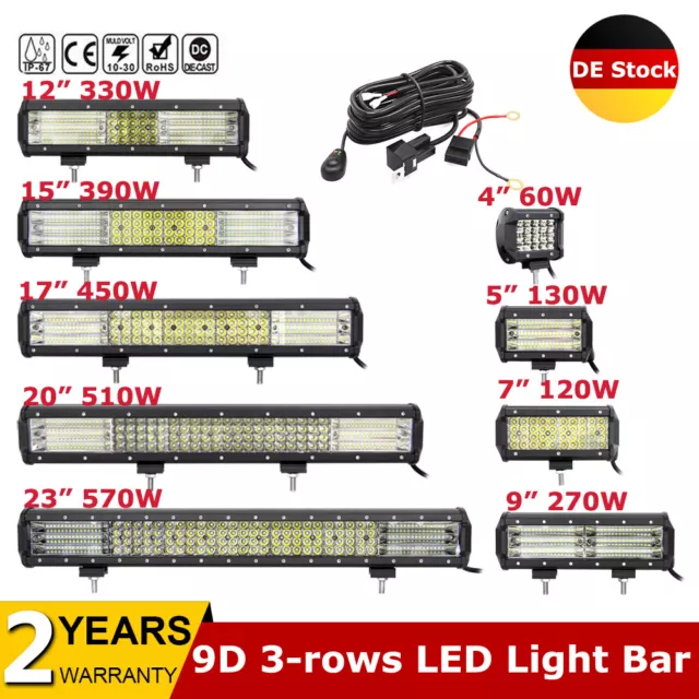 Fari da lavoro LED 4-23" 510W 570W 9D pollici barre luminose auto offroad SUV 4WD