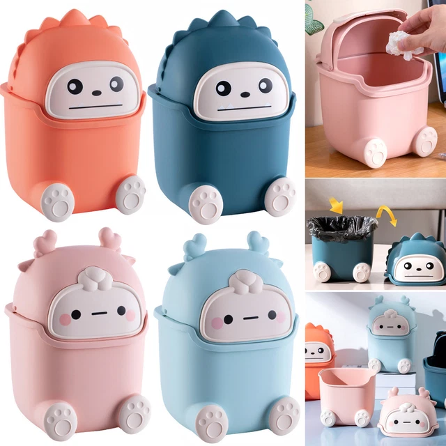 Cartoon Desktop Mini Trash Can with Lid Flip Tiny Garbage Bin Dustbin Barrel AU
