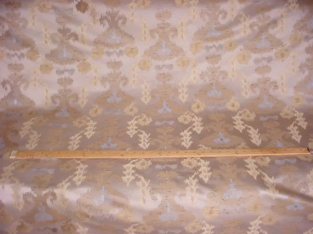 11-1/2Y Lee Jofa Brass Gold Silver Faux Silk Ikat Drapery Upholstery Fabric