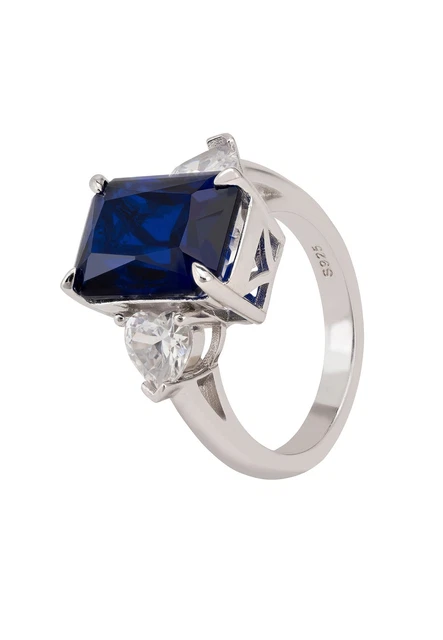 Rania Rectangle Gemstone Ring Silver Sapphire