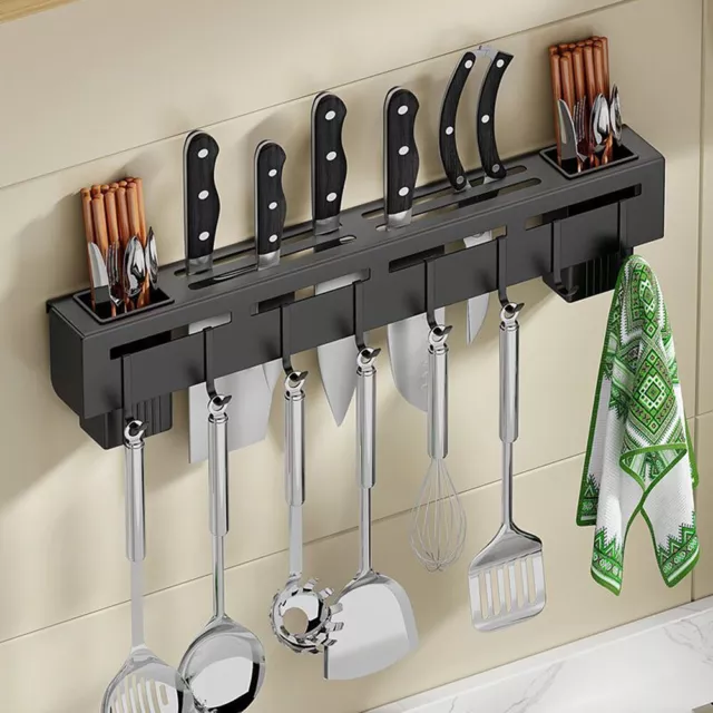 Kitchen Knife Holder Rack Wall Mounted Utensils Cookware Storage Shelf Organizer
