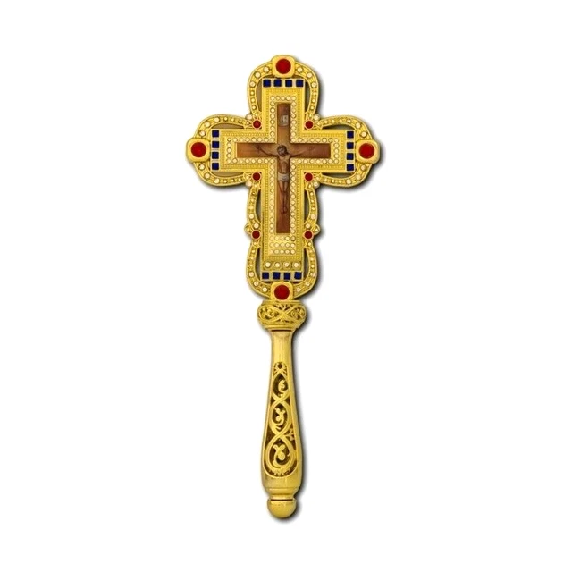 10 3/4" Orthodox Byzantine Icons 2 Sides Bicolor Blessing Hand Cross Crucifix
