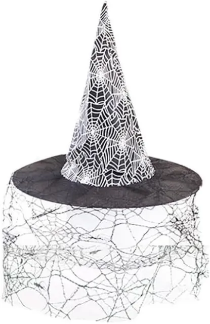 Negro Adulto Araña Web Telaraña Sombrero Bruja con Encaje Velo Halloween Disfraz