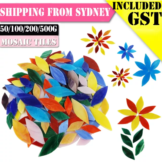 50-500G Petal Mosaic Tiles Hand-Cut Stained Glass Flower Leaves Tiles Craft DIY