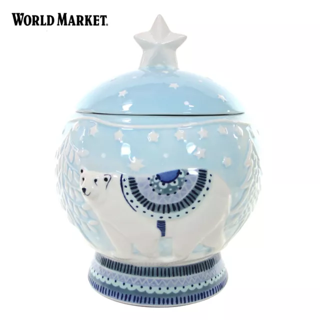 World Market POLAR BEAR 12" Cookie Jar Blue White Star Winter Wonderland Mint