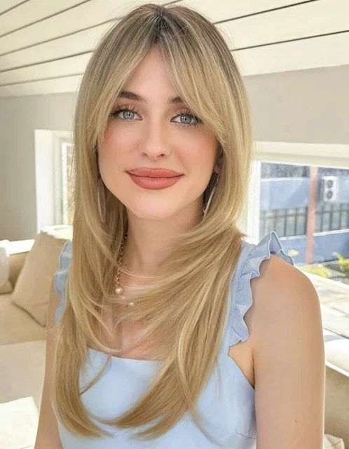 Perruque Synthétique Blonde Longue Ondulée Avec Frange - Bonnet Monofilament