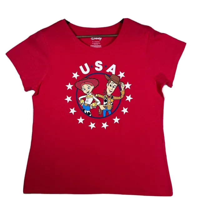 Disney Toy Story Jessie & Woody Women's Red Patriotic T-Shirt - Size Large