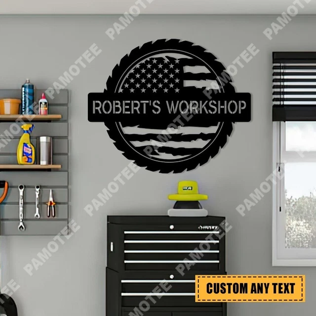 Custom Workshop With American Flag Steel Plaque, Veterans Day Gift,American Flag