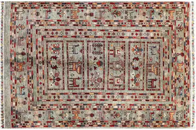 Afghan Ziegler Khorjin Ariana Carpet 100x150 Hand Knotted Grey Striped A