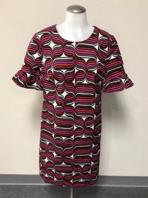 TRINA TURK Bell Sleeve Shift Dress Abstract Mod Print Multicolor US 8 NWT $298