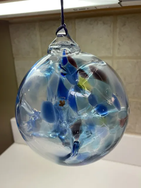 Vintage Kitras Hand Blown Art Glass Orb Ball Sphere Ornament, 6"