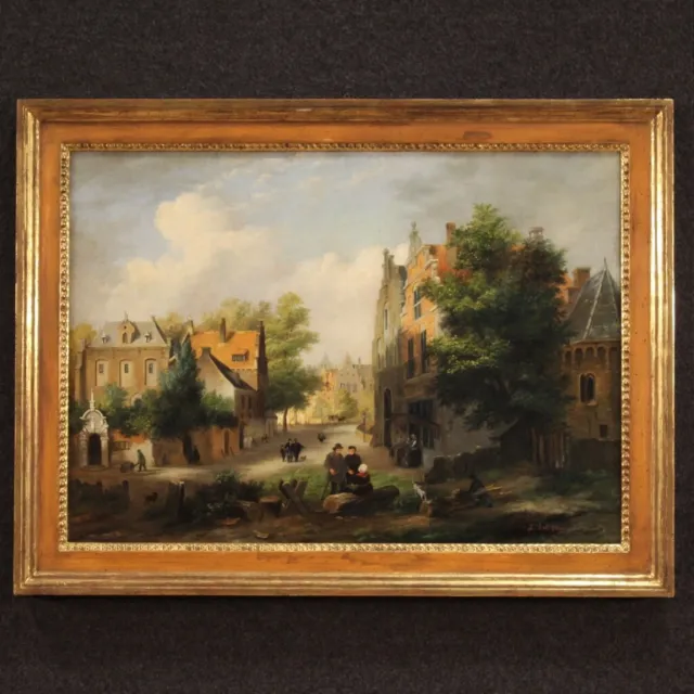 Paysage hollandais tableau huile sur toile peinture signée 900 style ancien