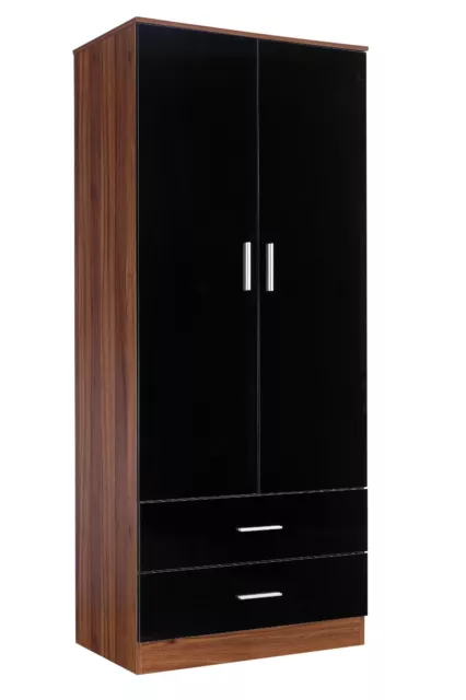 New REFLECT High Gloss 2 + 2 Drawer Door Soft Close Wardrobe Black / Walnut