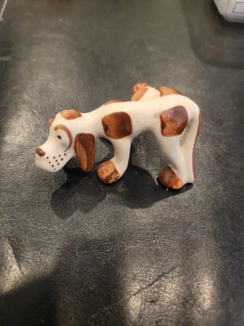 Porcelain Cream And Brown Hound Dog Japan  4" long. " Marking Territory. " Lol..