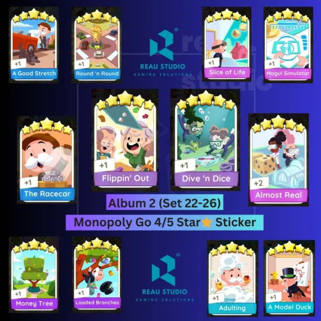Monopoly GO 4/5 Star Sticker Card ⭐⭐⭐ ALBUM 2 (Set 22-26) ⚡(Read Description)