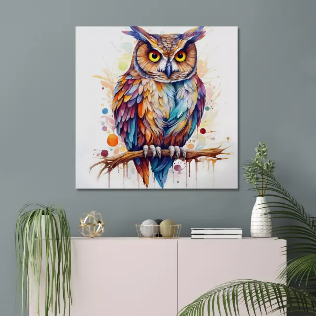Water Colour Owl Canvas Colourful Animal Bird Print Nature Wall Art Decor 2