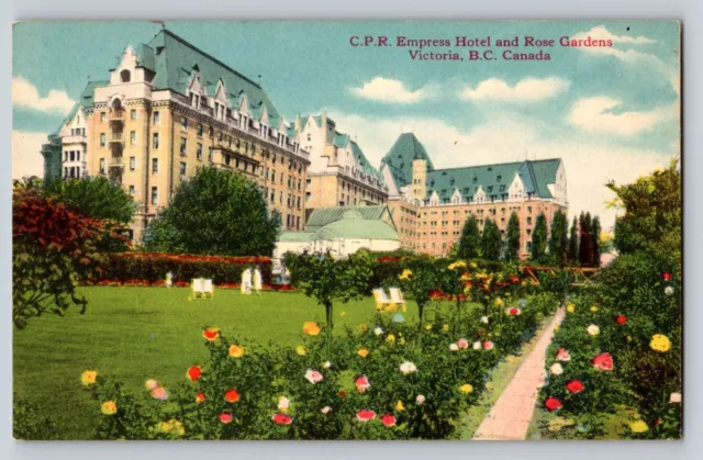 Empress Hotel -Rose Gardens Victoria British Columbia Canada Postcard c1942