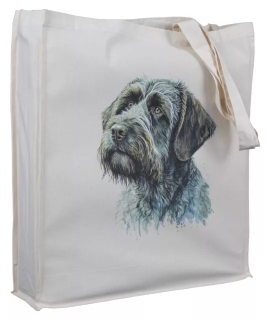 Wirehaired Pointing Griffon Design Cotton Shopping Tote Bag Gusset Long Handles