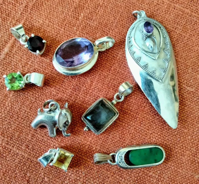 Silberanhänger konvolut meistens Gemarkt u.A.Amethyst, Labradorit, Jade, Citrin