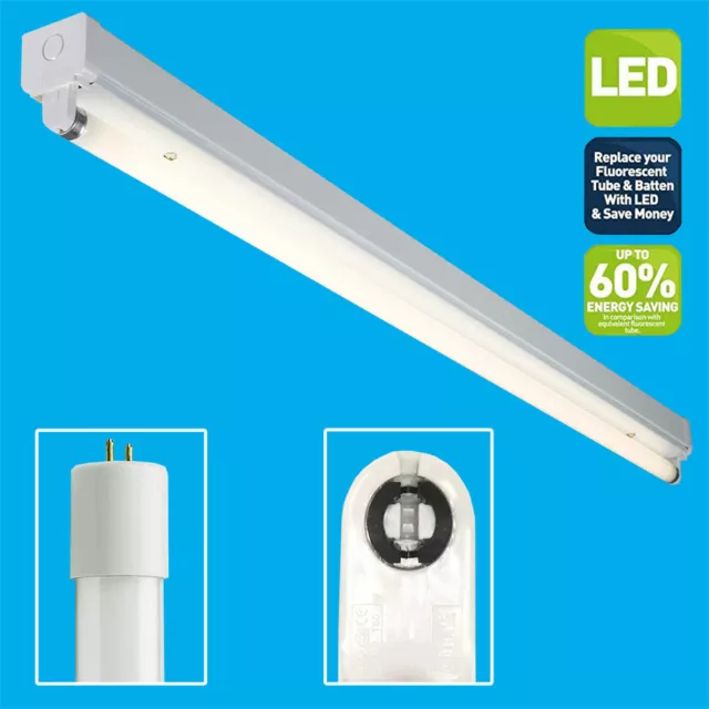 9W (=18W) T8 4000K Cool White 2ft 600mm LED Tube With Batten Included 750lm