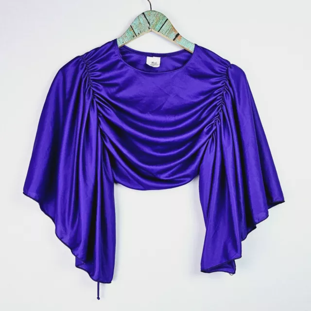 Vintage Body Wrappers Purple Cropped Rouched Top Butterfly Sleeve Dance Top, S/M