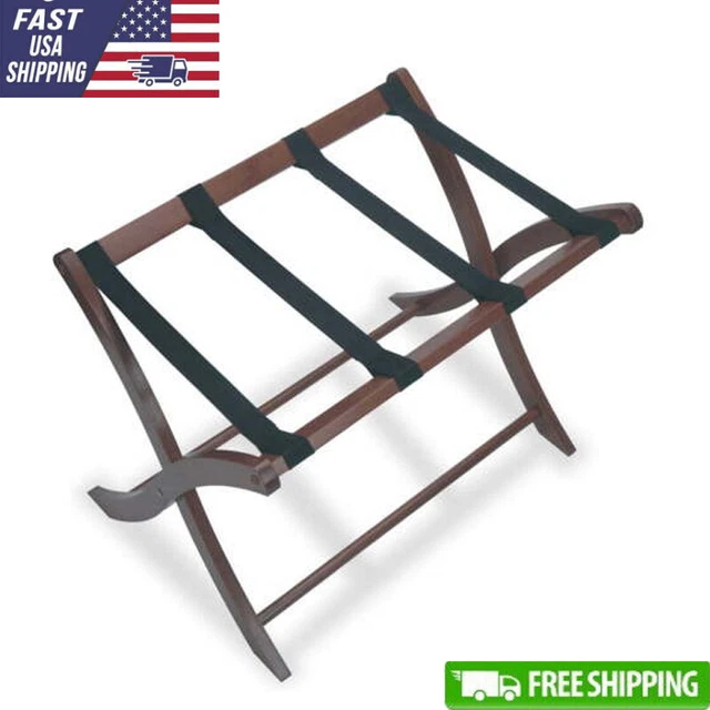 Luggage Rack Folding Stand Suitcase Storage Shelf Holder Compact Walnut Wood New