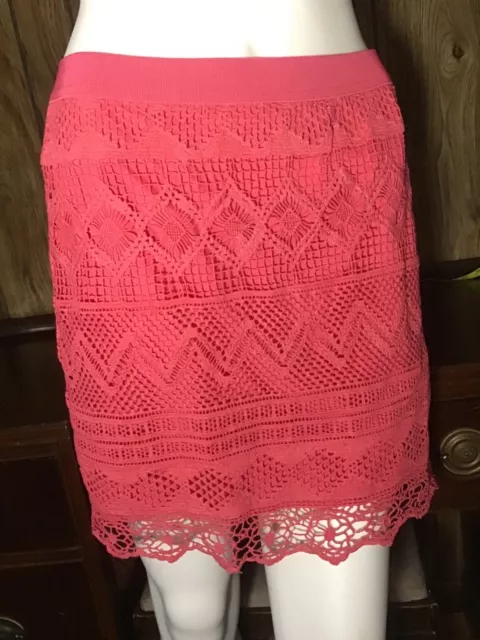 American Eagle Women's Size 4 Pink Lace Crochet Knit Mini Pencil Skirt Stretch