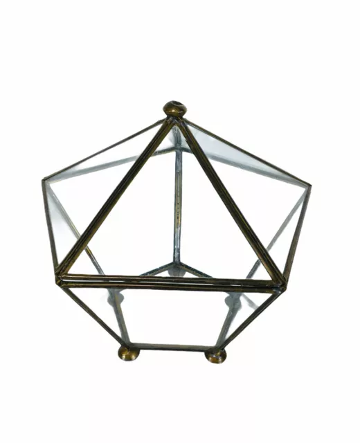 Vintage Brass and Glass Pentagon Tabletop Trinket Display Case Curio Cabinet