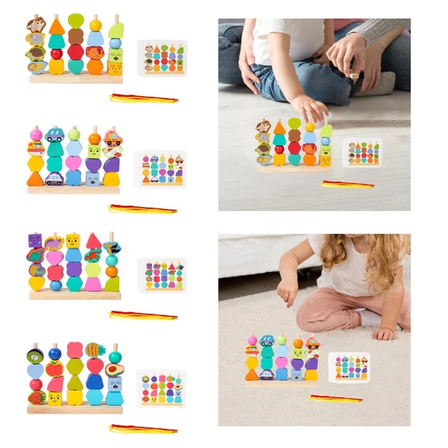 Jouet Montessori à Lacer Dinosaure En Bois - 4 Planches, 10 Fils Colorés, 4 Aiguilles, Motricité Fine 2-7 Ans