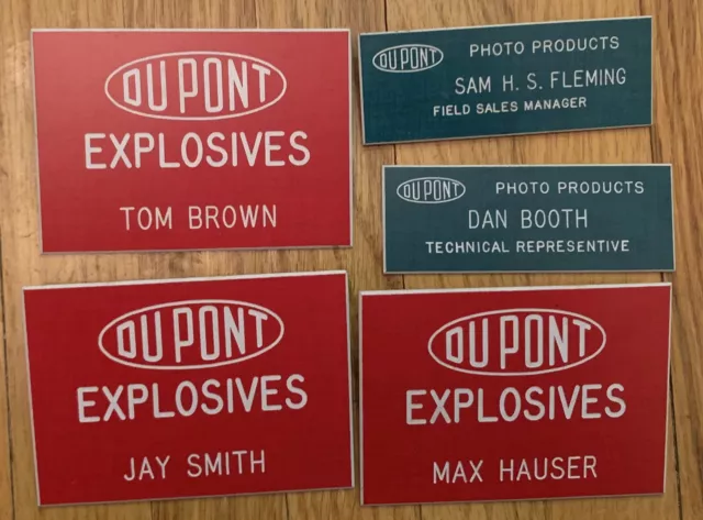 5 DUPONT Explosives Vintage Employee Name Badge Tags Dynamite Powder Photo Sales