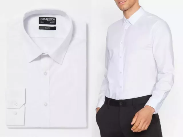 Debenhams White Shirt Classic Plain Button Up Long Sleeve Shirt Formal 330