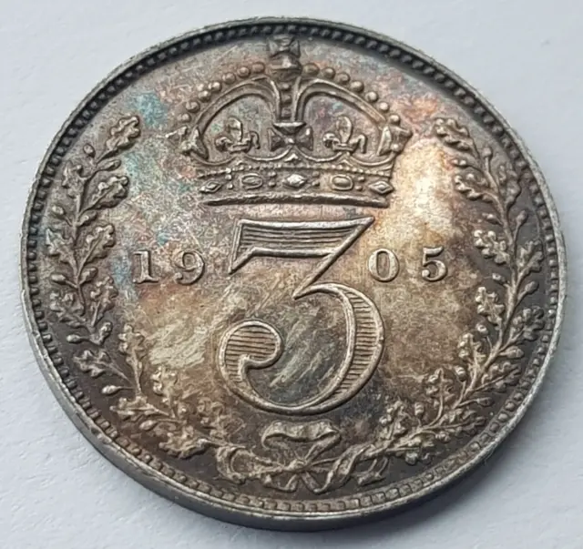 1905 Edward VII Toned Proof Threepence Silver Coin