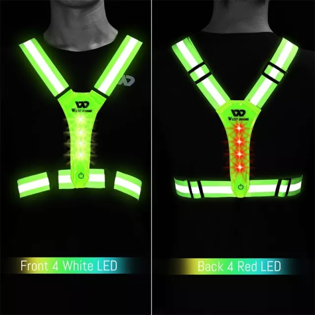 Safety Reflective Vest LED Running Light USB Charge Adjustable Cycling Night 2