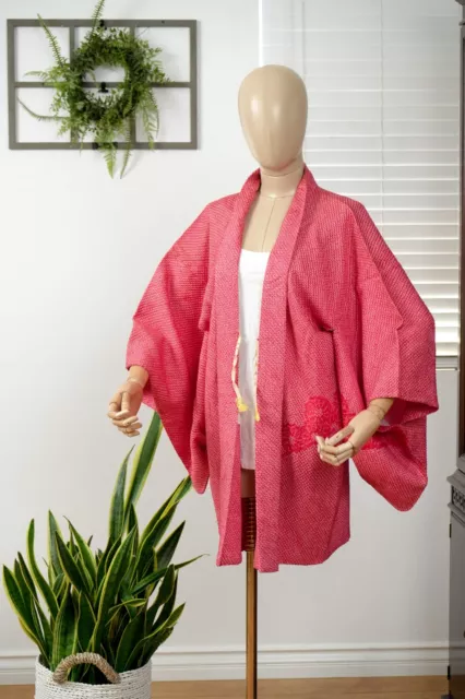 Dear Vanilla Japanese Silk Haori Jacket Women's Kimono Authentic Vintage Mint